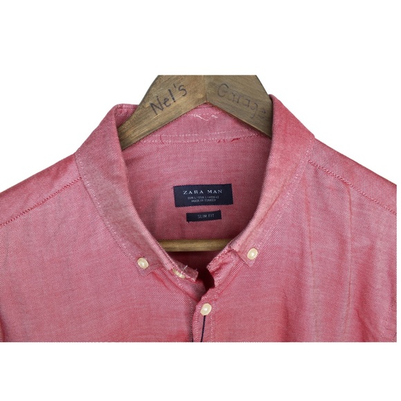 Zara Man NWT Red Collar Button Down Long Sleeve Dress Top Large - Picture 3 of 6